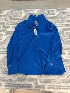 FIFTY STREET Dutchess Blouse Electric Blue Satin Button-Up Shirt